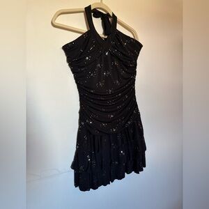 Black Sequin Halter Dress